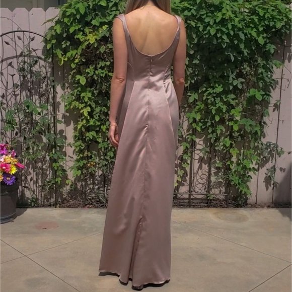 Vintage Watters and Watters Champagne Satin Bridesmaid Dress Size 2 - Picture 4 of 15